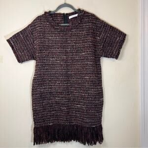 ASTR The Label Margo Shift Dress Size Medium Fringe Hem Wool Blend Tweed
